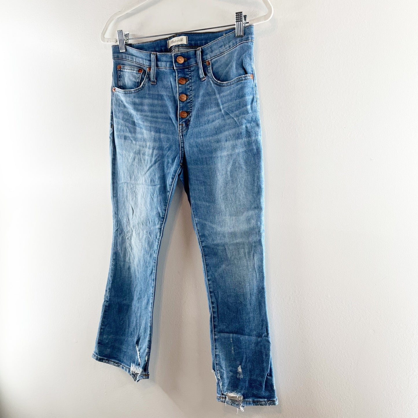 Madewell Cali Demi Boot Cut Jeans in Bess Wash Blue Button front Edition 6 P