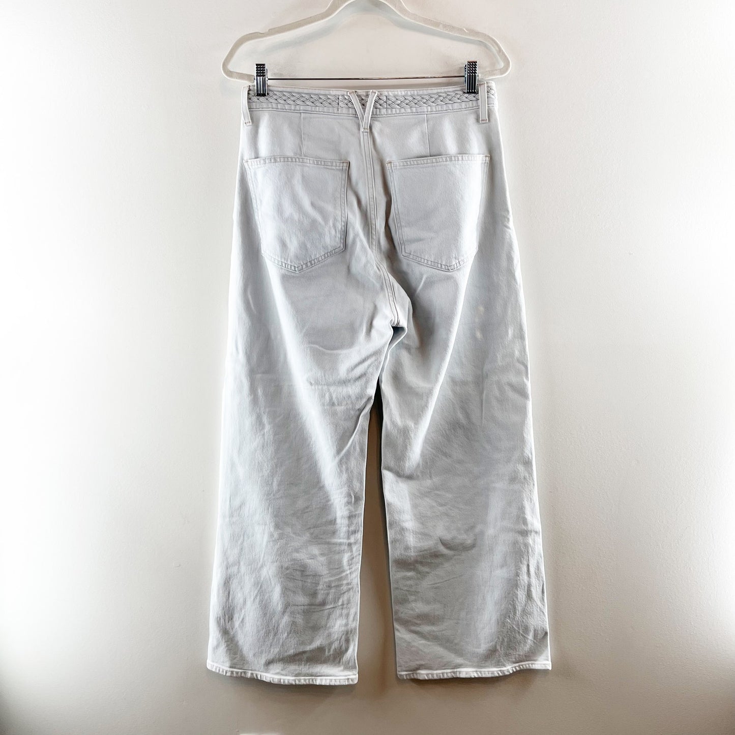 Veronica Beard Grant Braided Waist Extra High Rise Wide Leg Jeans Aspen Blue 10