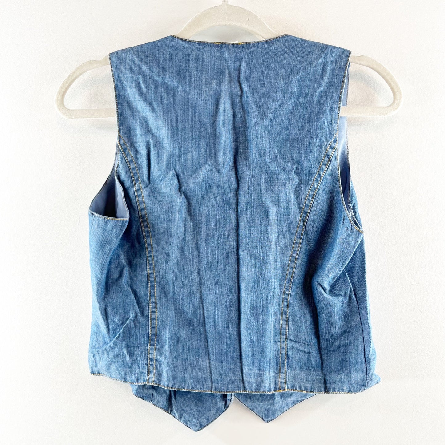 Sigrid Olsen Denim Button Front Vest & Tiered Maxi Skirt Set Blue Medium