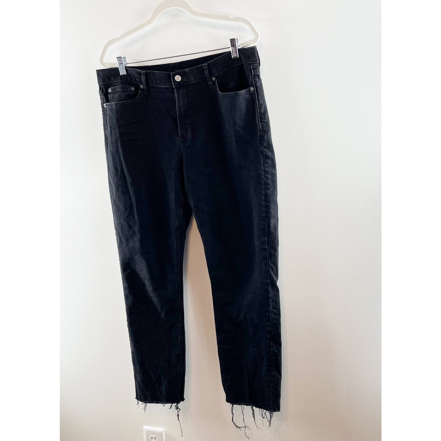 Gap Vintage Slim Mid Rise Straight Leg Raw Frayed Hem Jeans Black 16 Tall