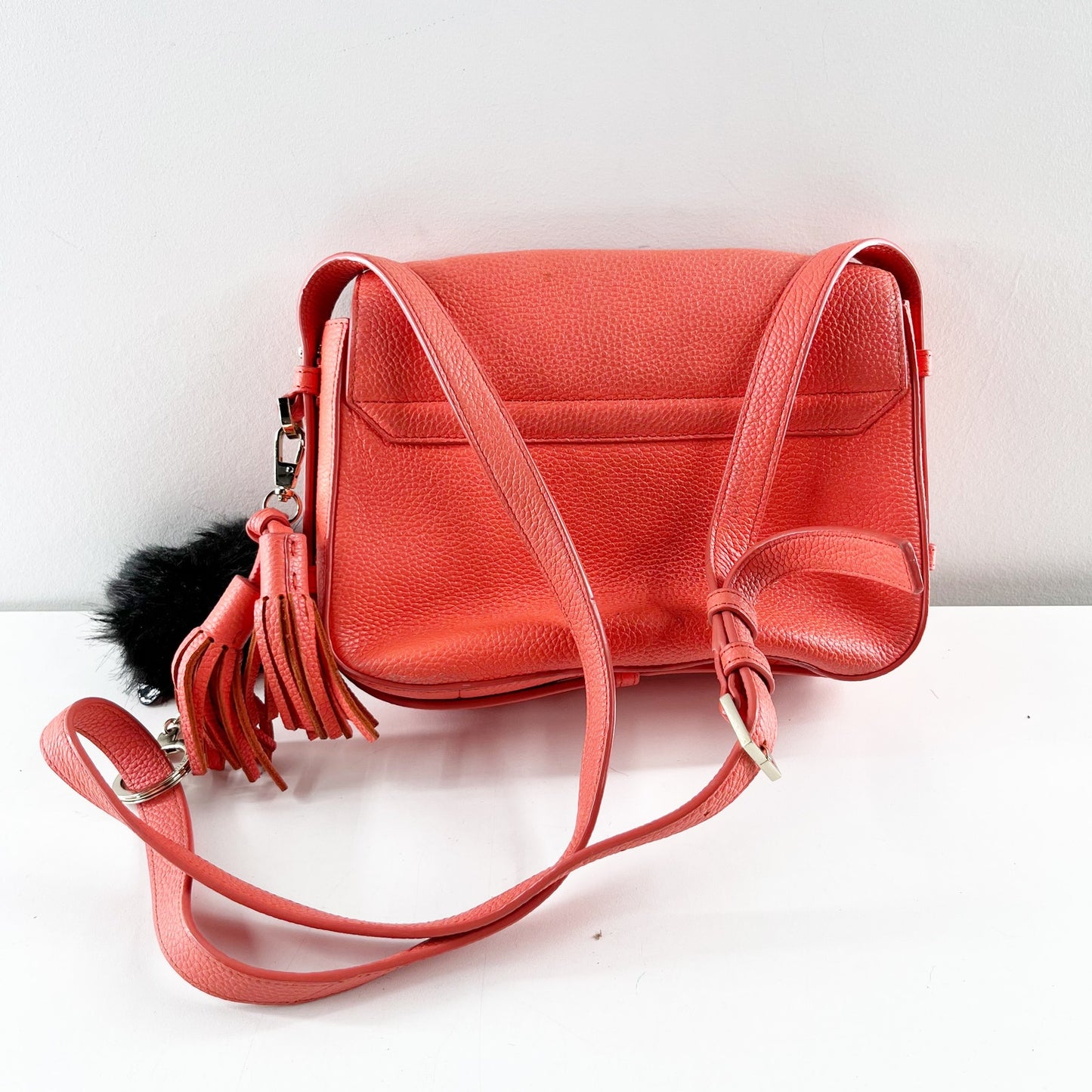 Kate Spade Orchard Street Flap Foldover Leather Crossbody Bag Purse Coral Orange
