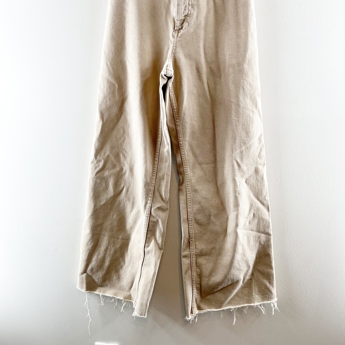 ZARA The Marine High Rise Wide Leg Raw Hem Pants Jeans Tan Khaki 2