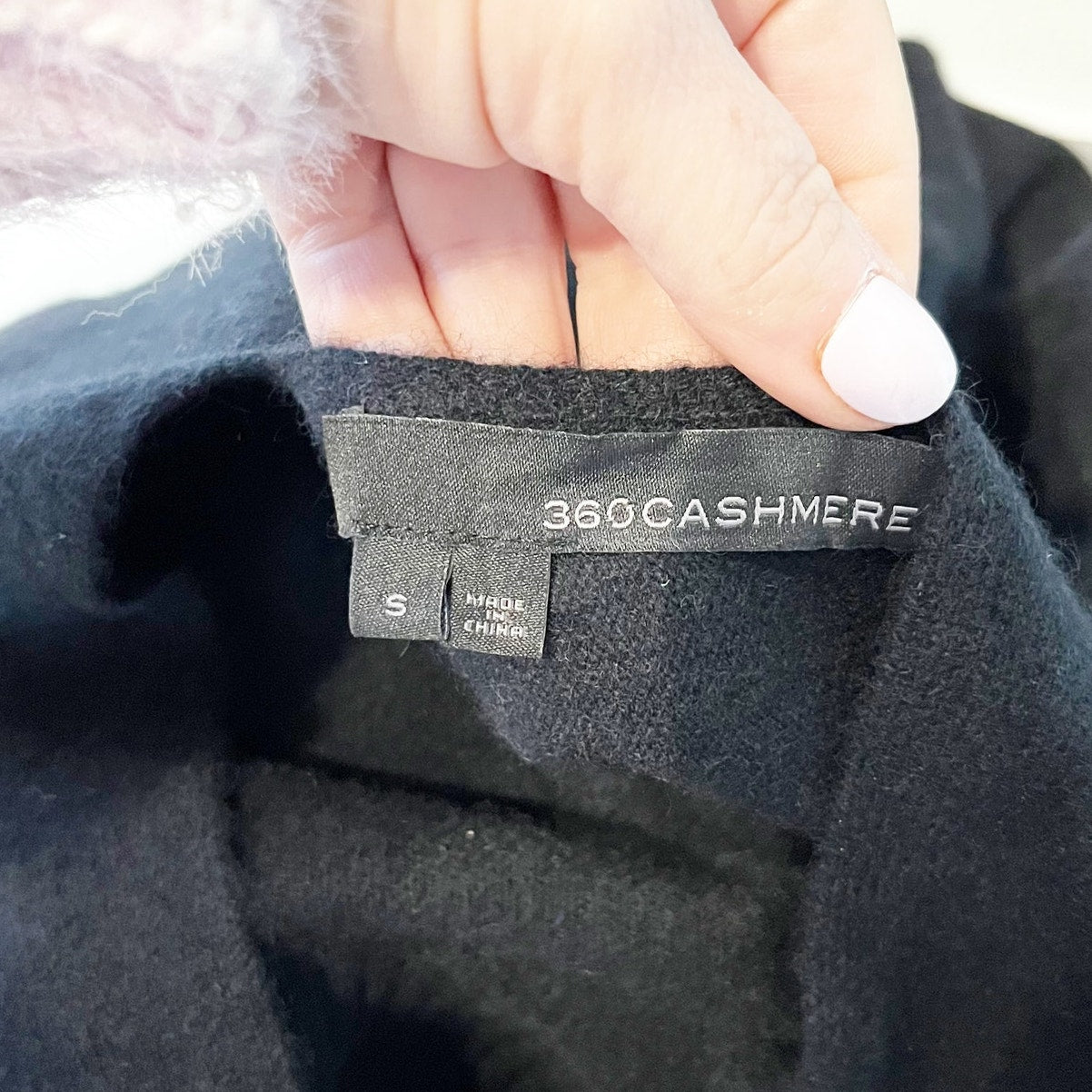 360 Cashmere Ribbed Trim Mock Neck Tie Back Pullover Sweater Black Small