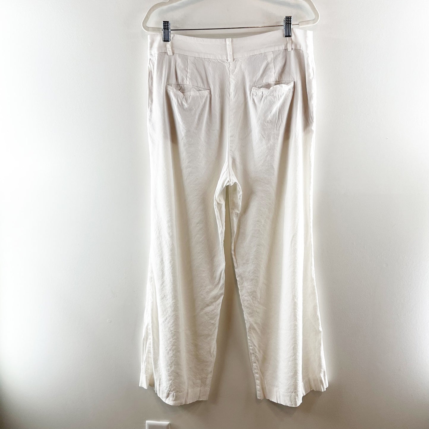LOFT The High Rise Linen Peyton Trouser Wide Leg Pants White 12