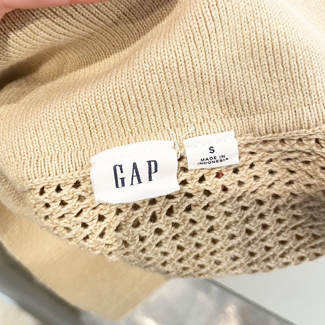GAP Long Sleeve Crochet Collared Sweater Tan Beige Small