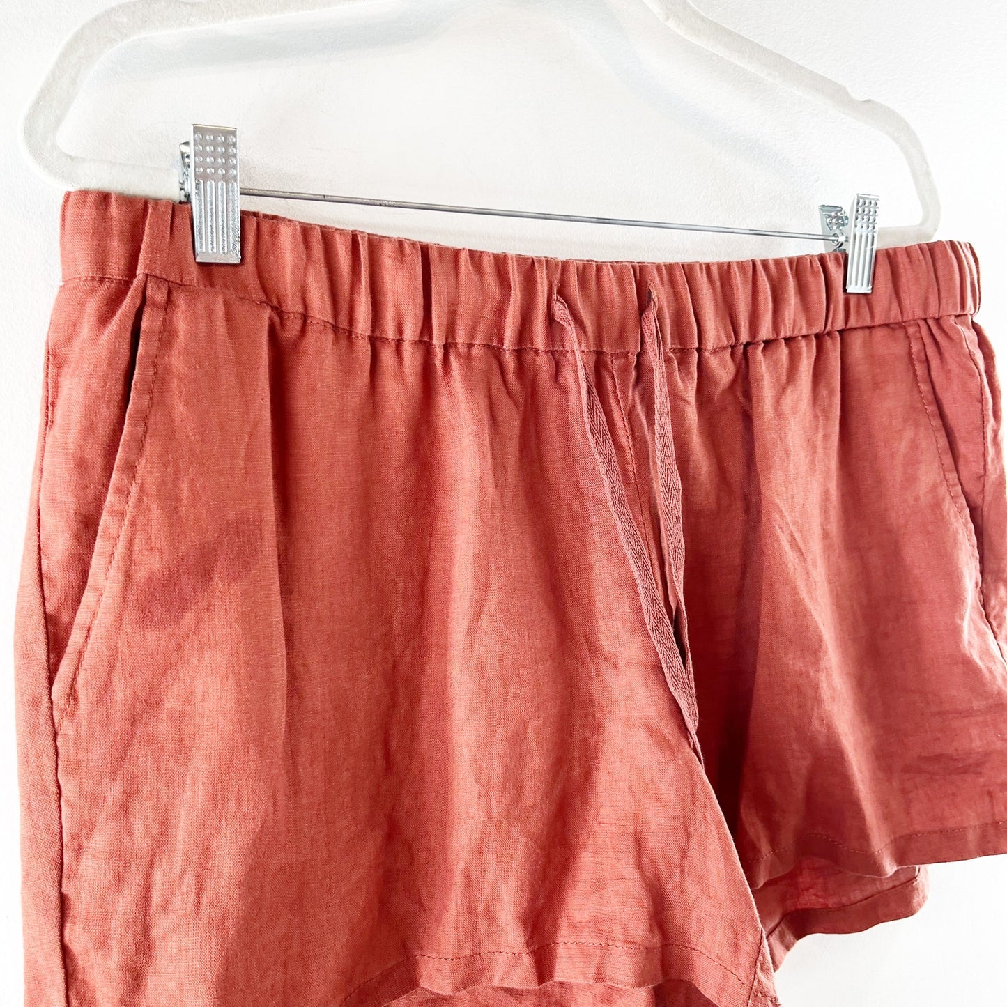 KUT From The Kloth Elastic Waist Terra Cotta 100% Linen Drawcord Shorts Red 14