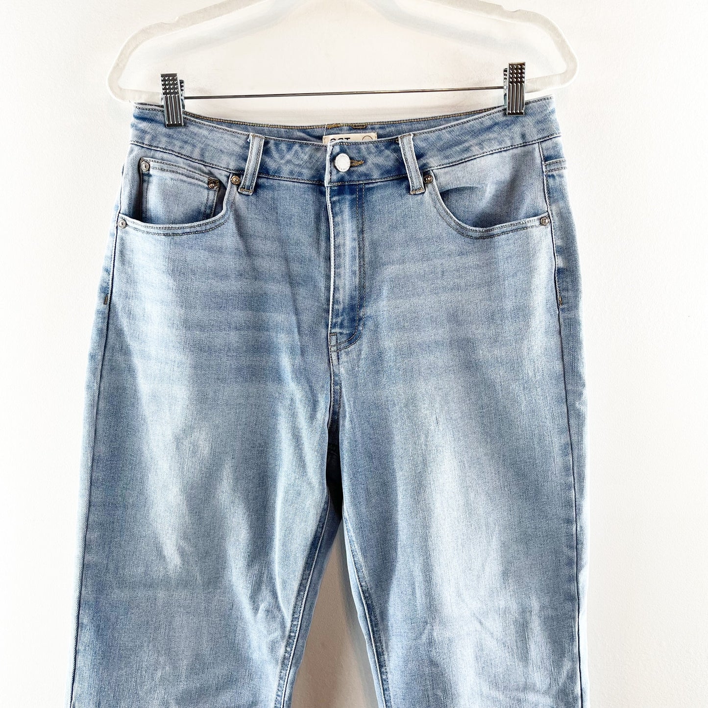 Oat New York High Rise Wide Leg Raw Hem Jeans Denim Blue 10 / 30