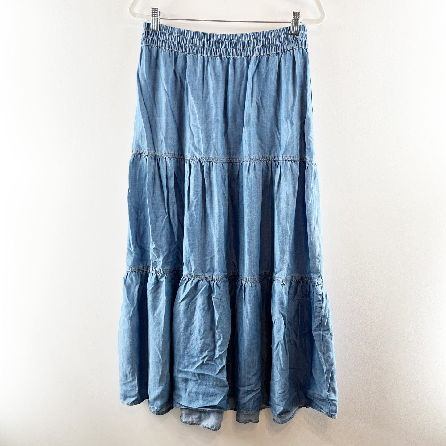 Sigrid Olsen Denim Button Front Vest & Tiered Maxi Skirt Set Blue Medium