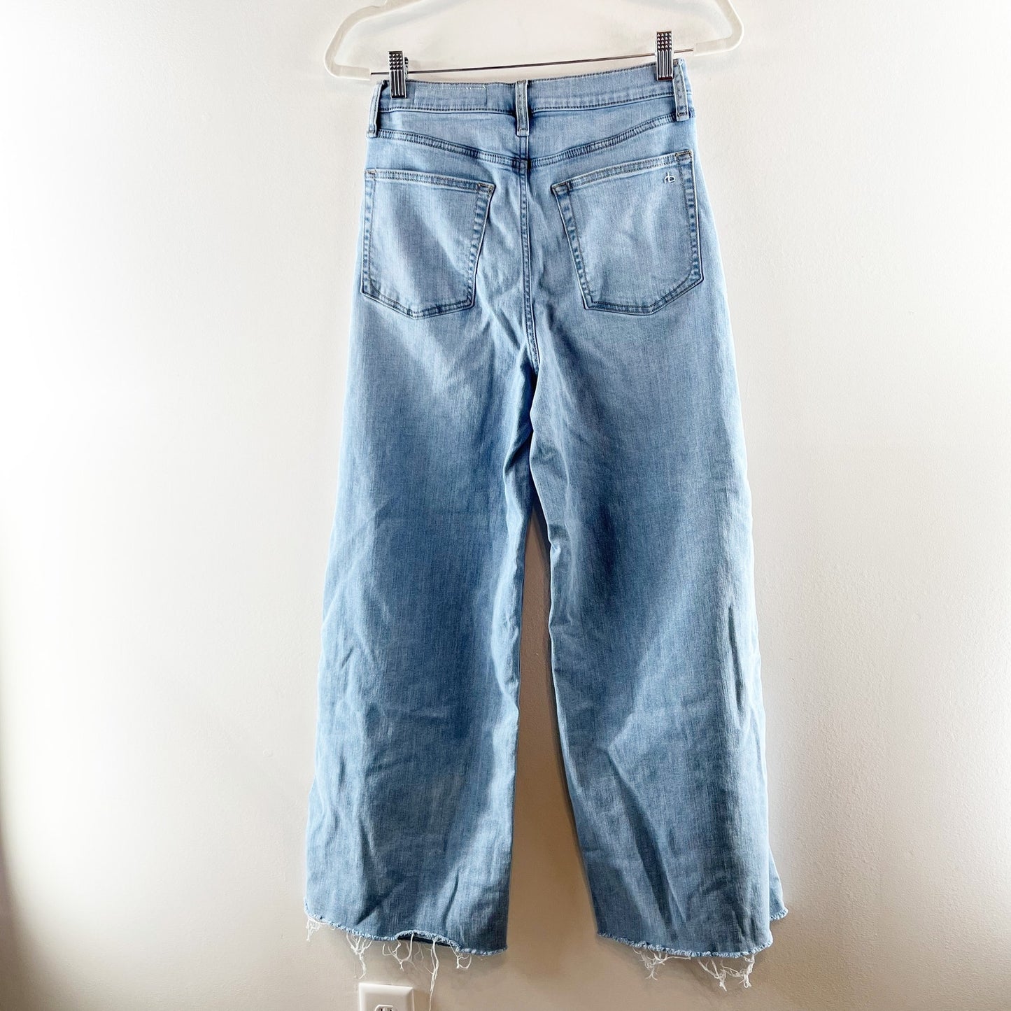 Rag & Bone Serena High Rise Denim Fray Hem Wide Leg Jeans Blue 28