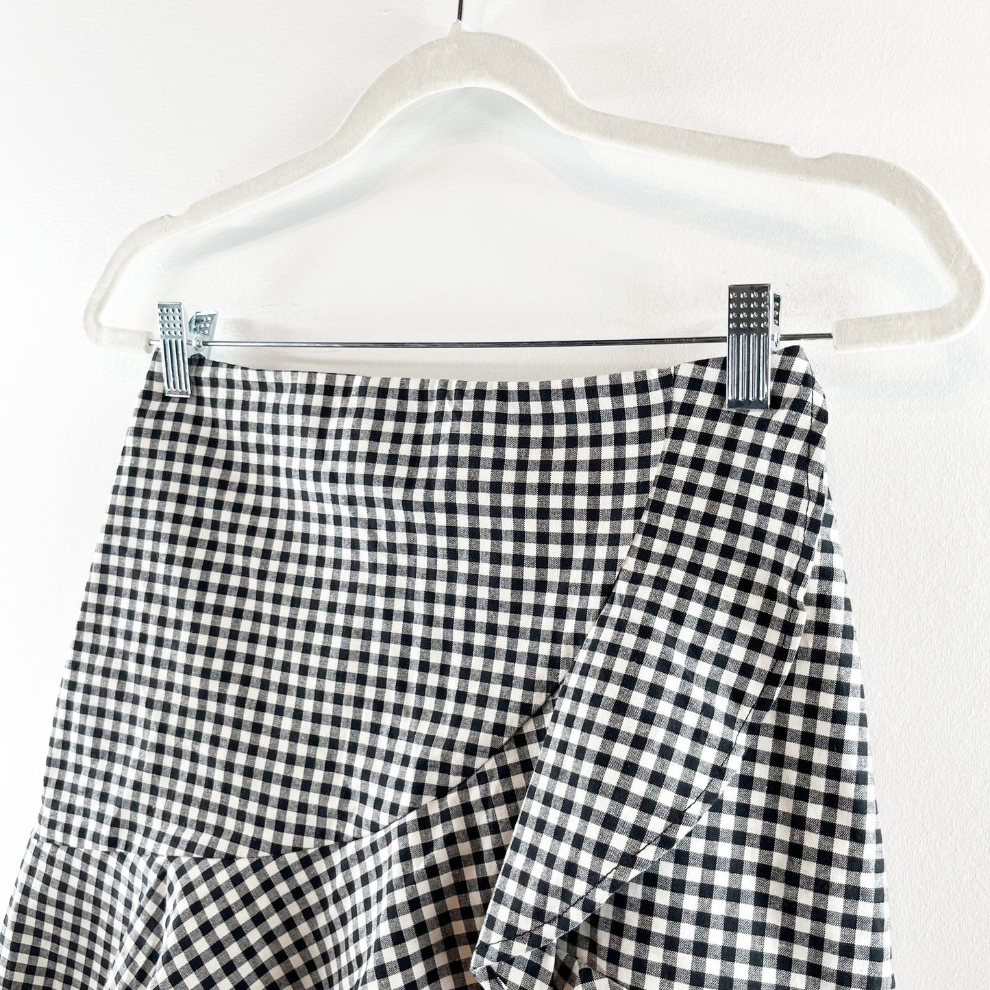 H&M Wrap Front Ruffle Hem Gingham Mini Skirt Black White 6