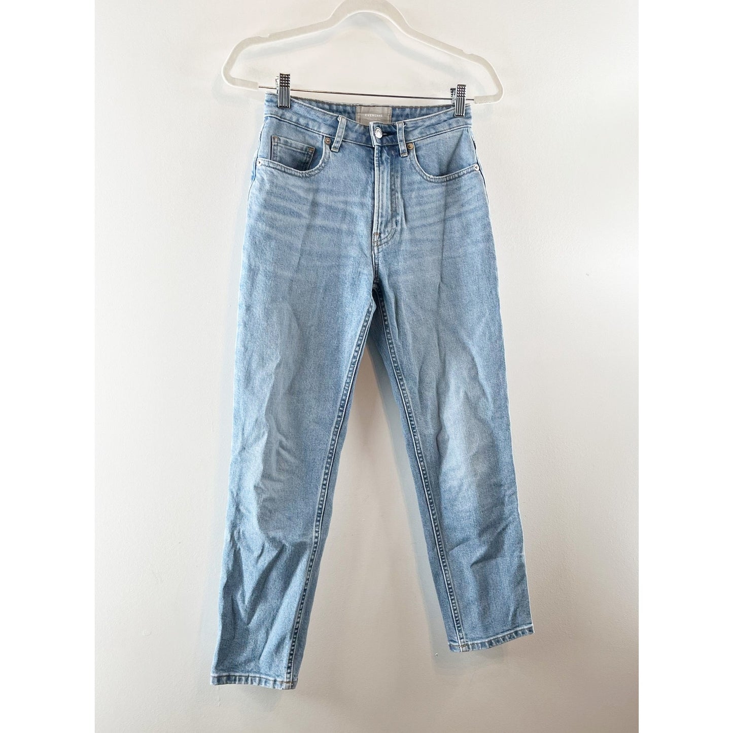 Everlane High Rise The Curvy Cheeky Straight Leg Crop Jeans Medium Wash Blue 25
