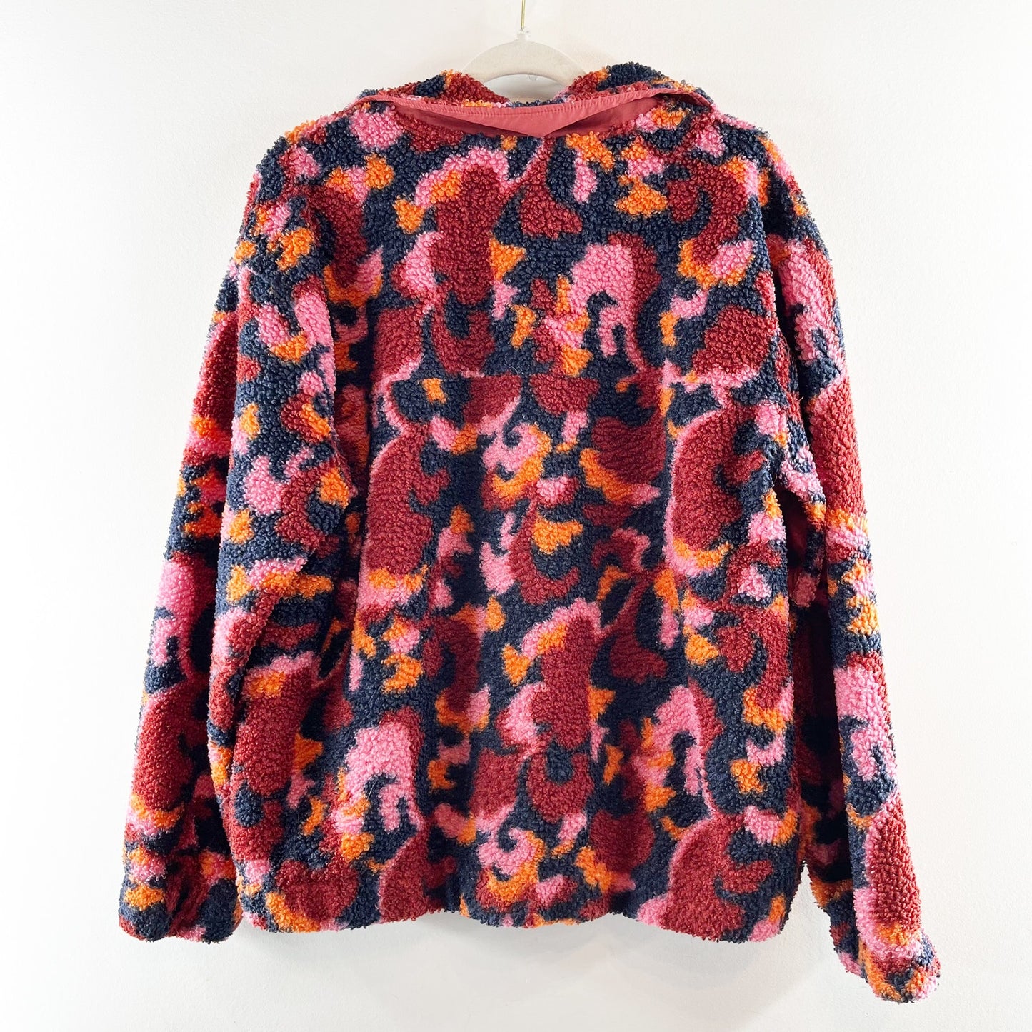 SAGE Collective Long Sleeve Fleece Sherpa Pullover 1/4 Zip Jacket Pink Red Large