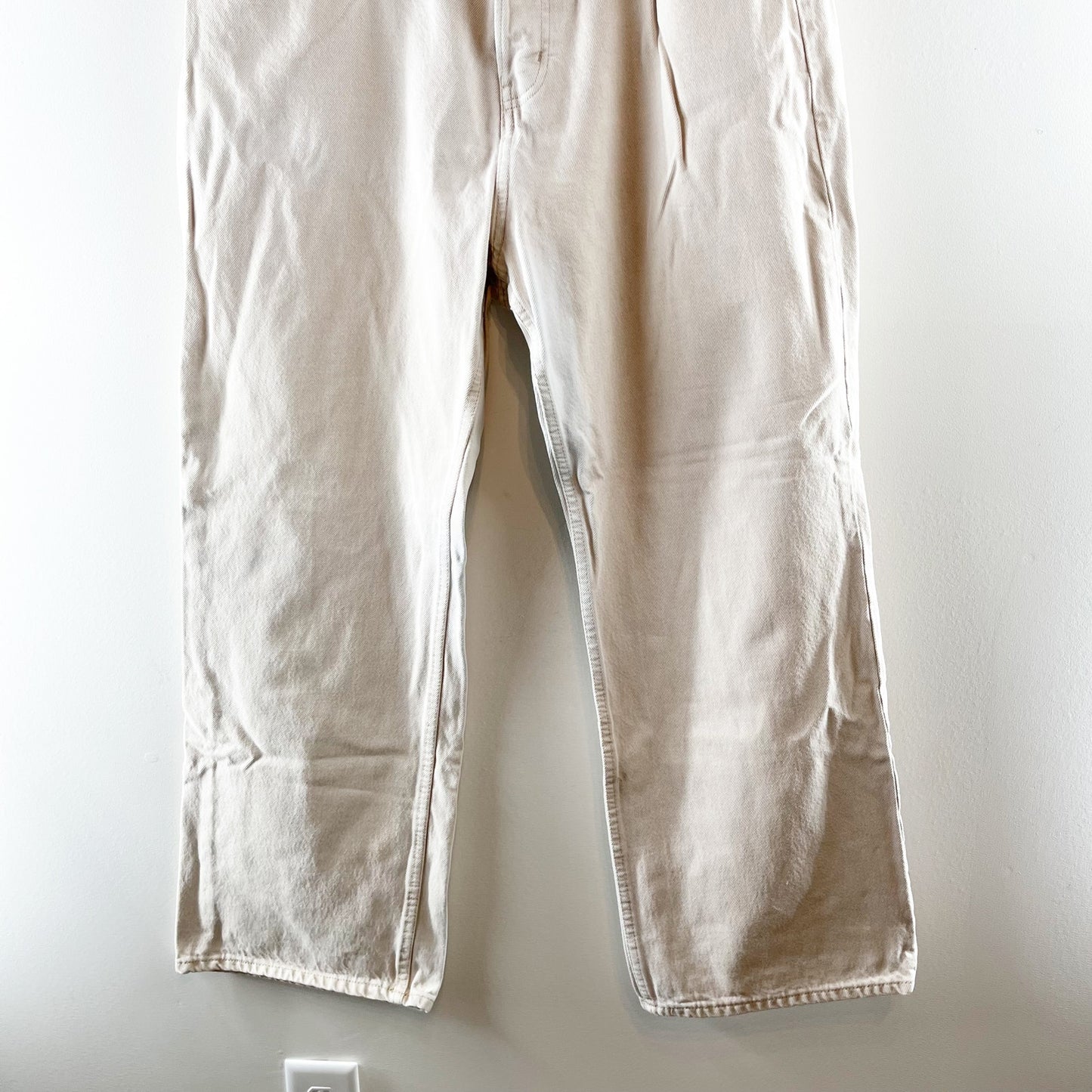 H&M High Rise Cotton Button Fly Straight Leg Jeans Cream Bone 14