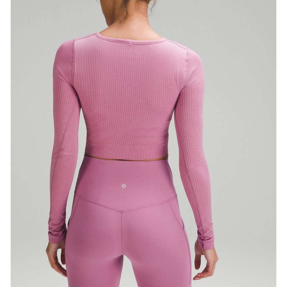 Lululemon Ebb to Street Long-Sleeve Cropped Shirt Velvet Dust Pink 10