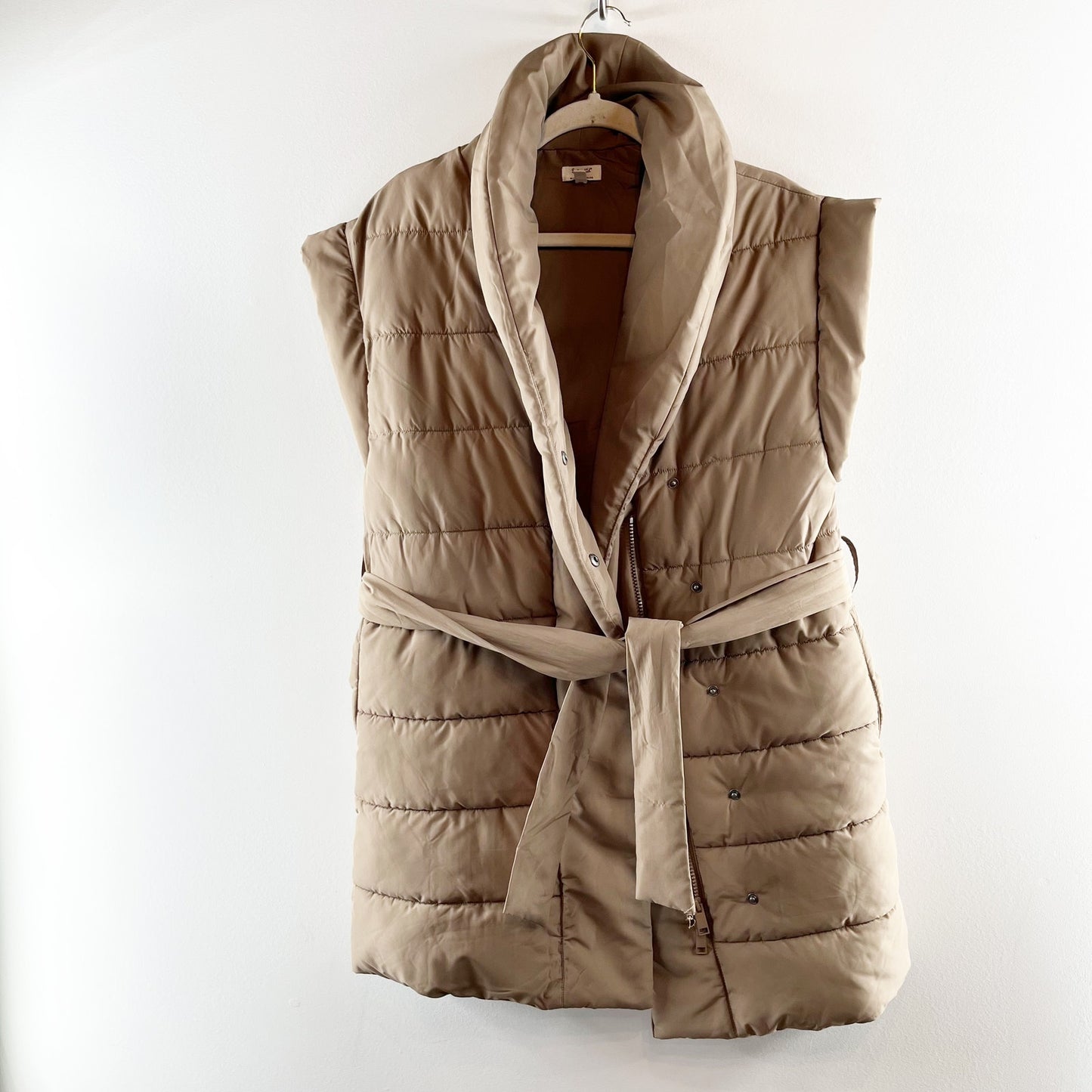 Splendid x Cellajaneblog Long Quilted Puffer Vest Tan Brown XS