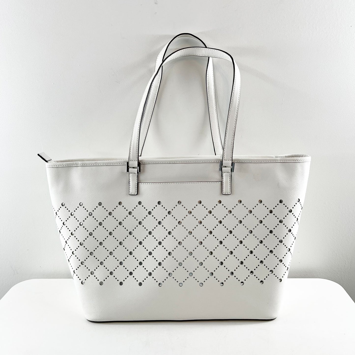 Michael Kors Violet Leather Large Carryall Tote Bag Purse Optic White