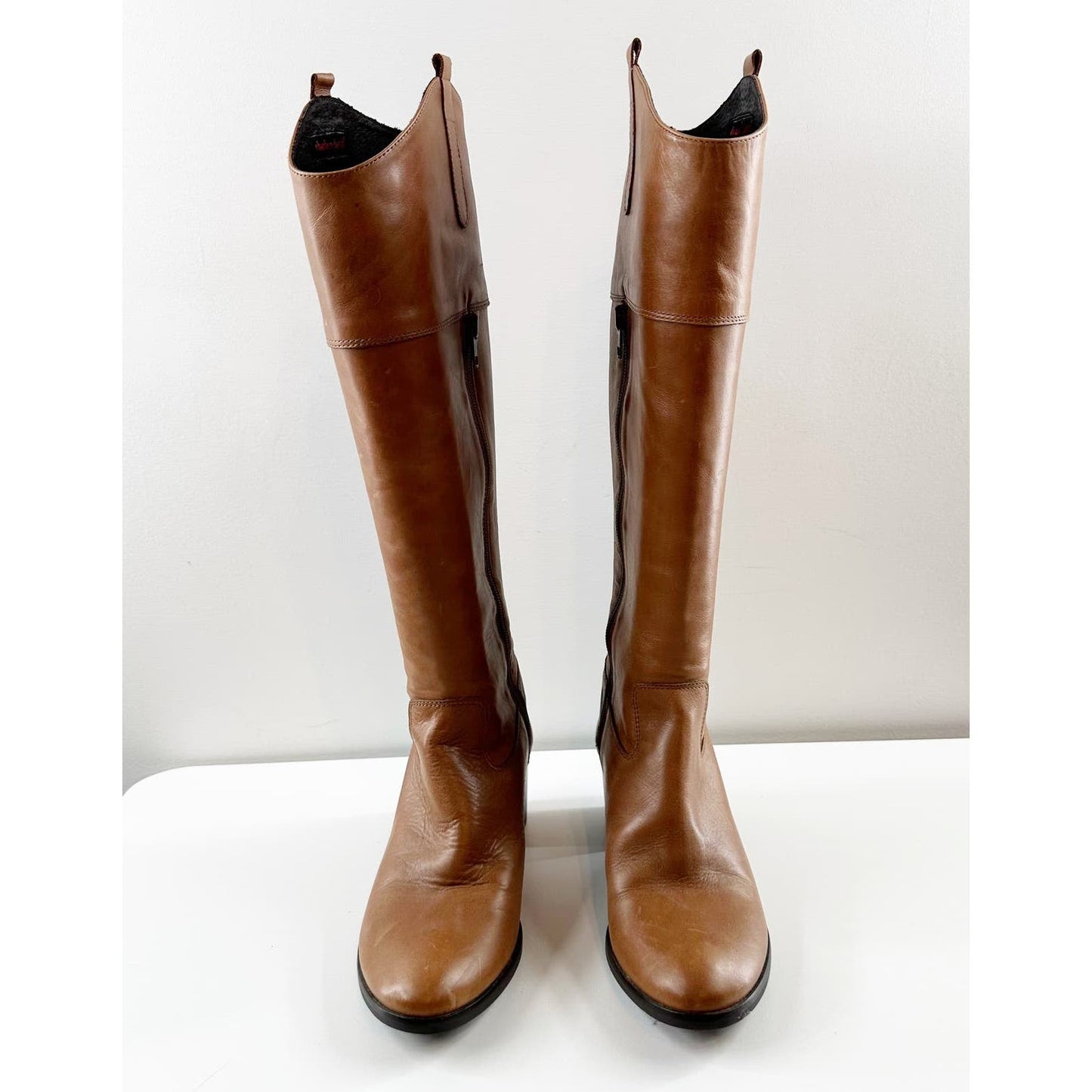 Charles David Braden Knee High Leather Western Riding Boots Cognac Brown 8