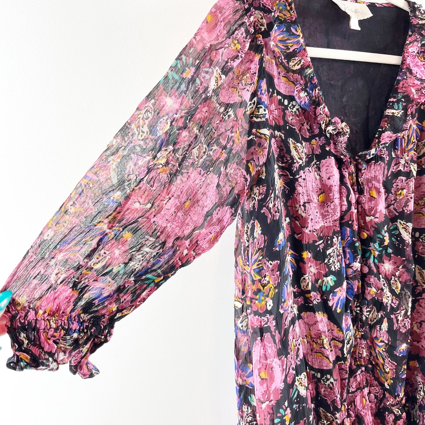 Cleobella Audrey Long Sleeve Floral Mini Dress Purple Pink XS