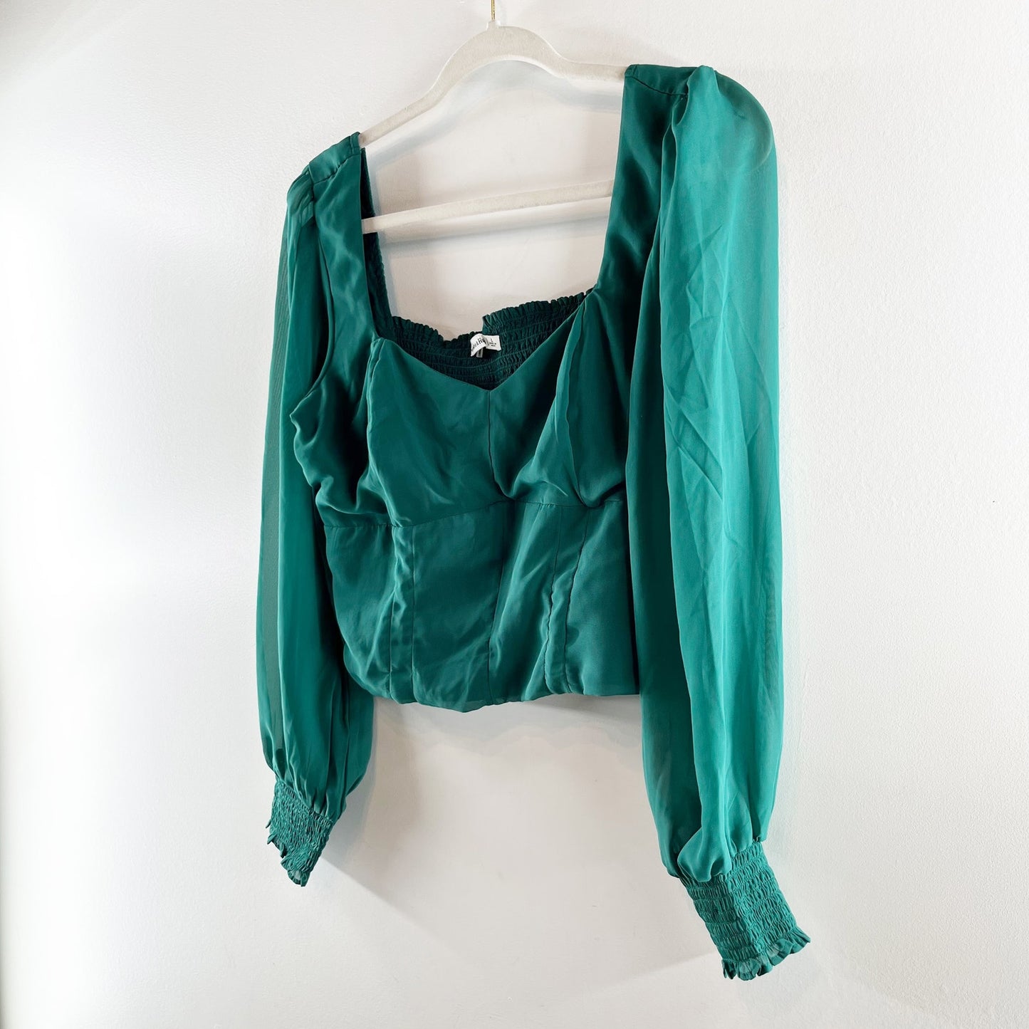 Abercrombie & Fitch Long Sleeve Sweetheart Neck Smocked Back Corset Top Green L