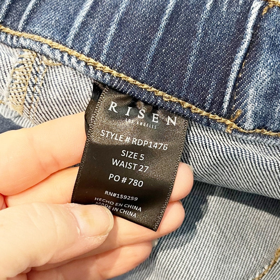 Risen Denim Mid Rise Flare Jeans With Drawstring and Front Pockets Blue 5 / 27
