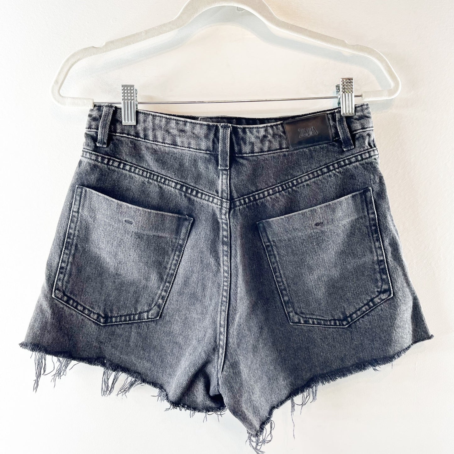 Zara High Waisted Frayed Hem Denim Cutoff Jean Short Faded Black 6