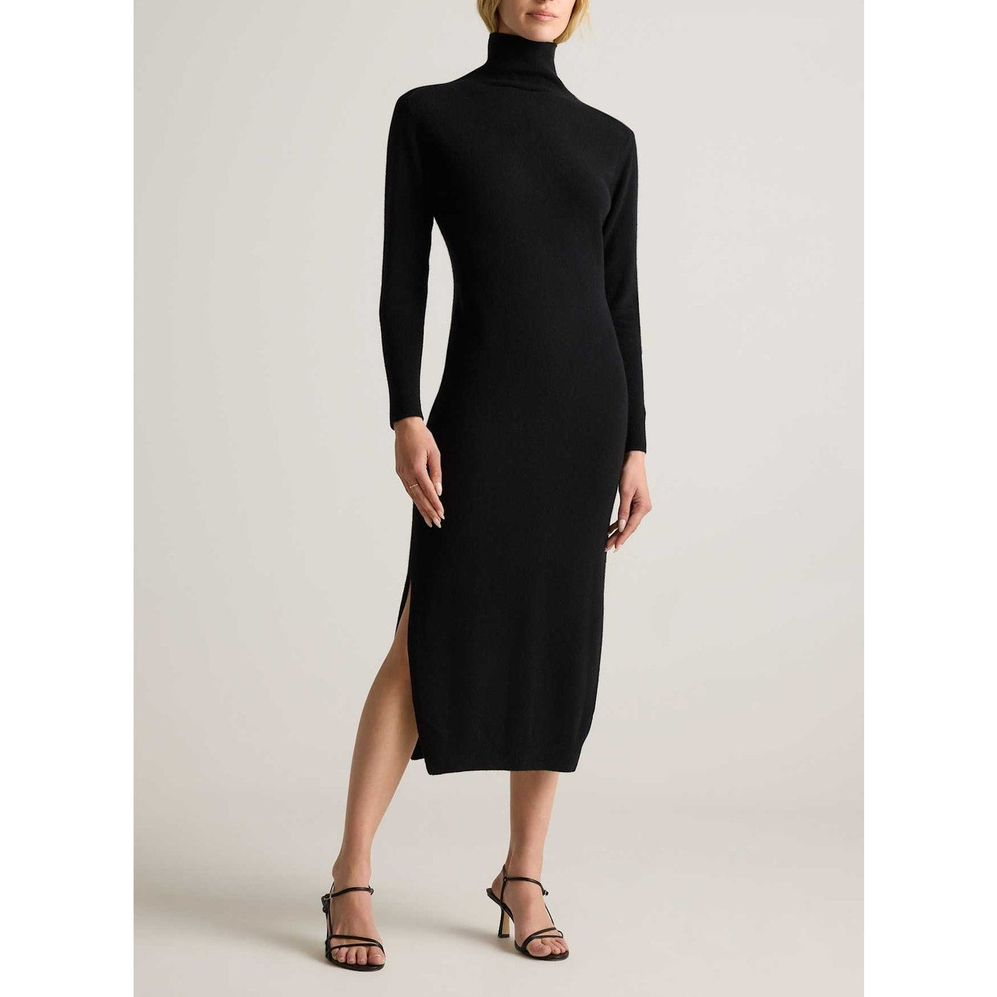 Quince Mongolian Cashmere Turtleneck Long Sleeve Midi Dress Black Small