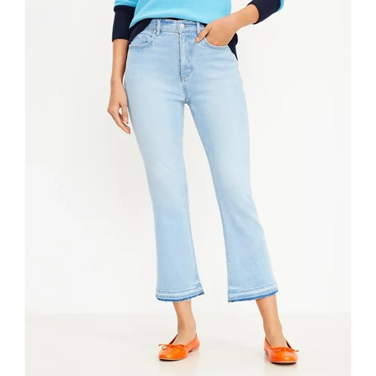 LOFT High Rise Curvy Kick Crop Raw Hem Jeans Blue 2 / 26