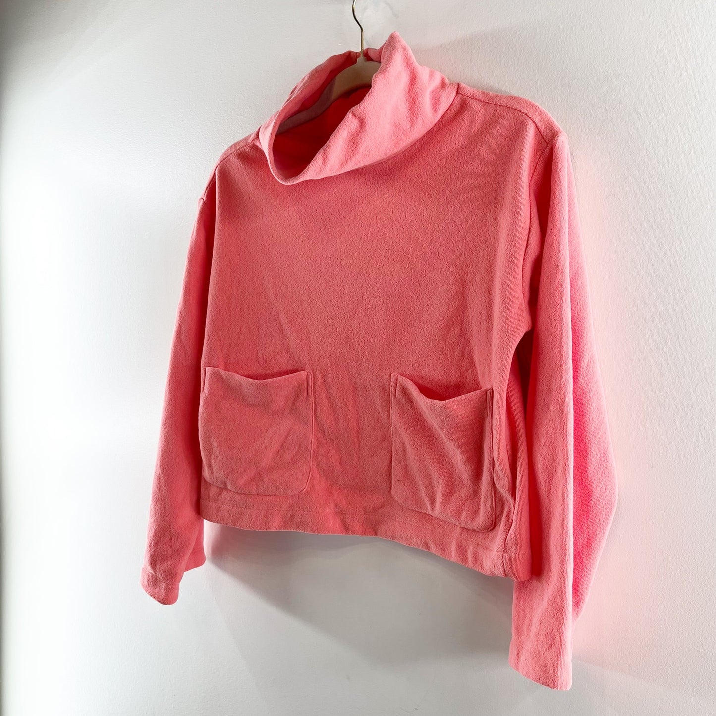 Dudley Stephens Long Sleeve Mock Neck Cropped Boxy Terry Fleece Pullover XS