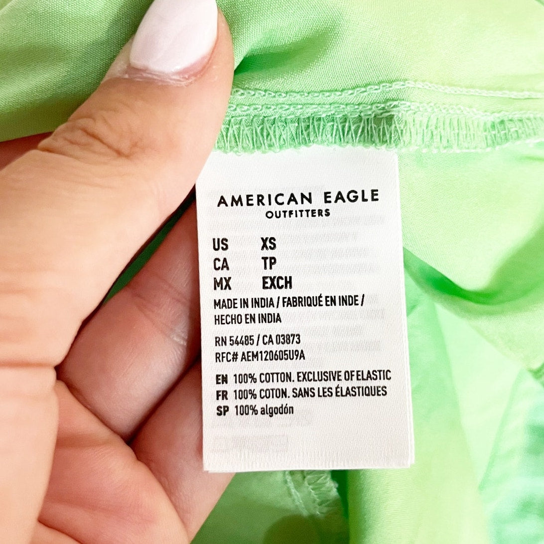 American Eagle 100% Cotton Sweetheart Neck Smocked Tiered Mini Dress Green XS