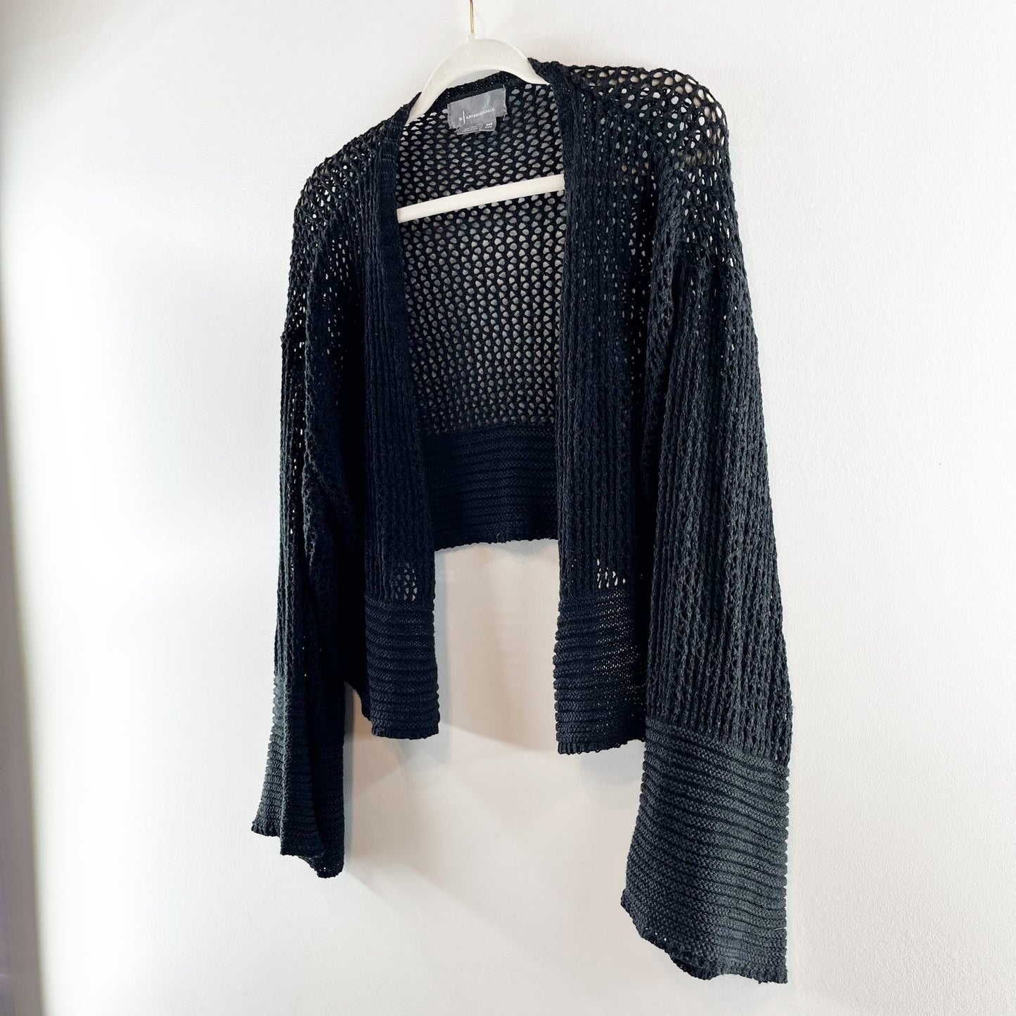 Anthropologie Juillet Flare Sleeve Cropped Cardigan Sweater Black One Size
