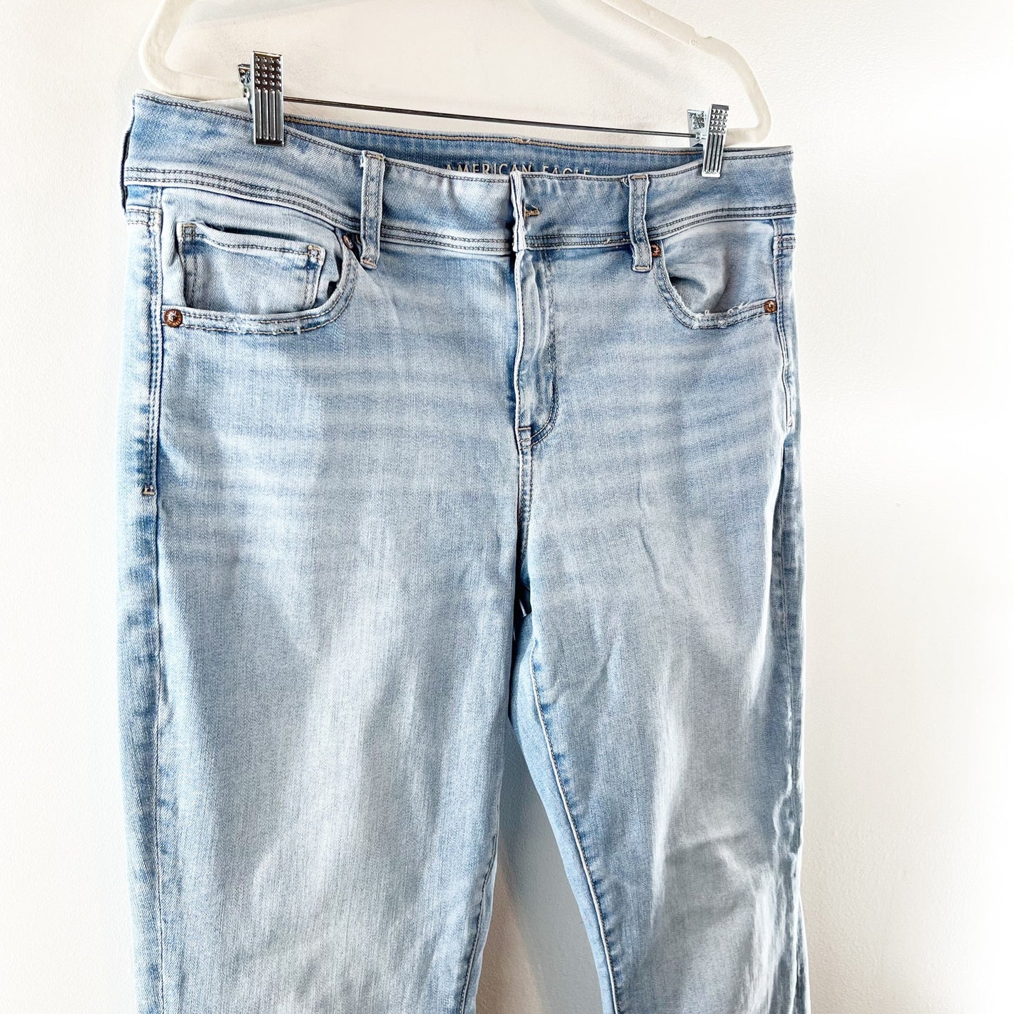 American Eagle High Rise Kick Boot Cut Jeans Light Wash Blue 16 Tall Long