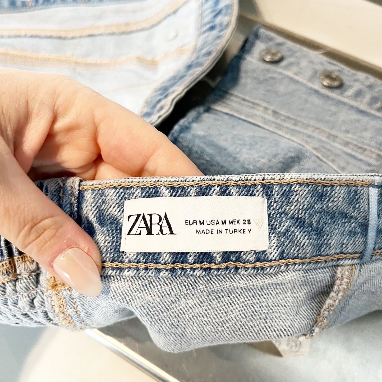 ZARA Strapless Denim Corset Button Up Tube Crop Top Blue Medium