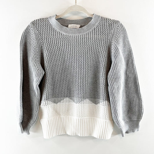 Kinross Crewneck Puff Sleeve Colorblock Sweater Gray White Medium