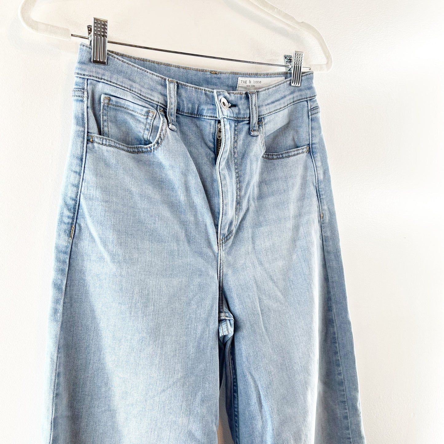 Rag & Bone Serena High Rise Denim Fray Hem Wide Leg Jeans Blue 28