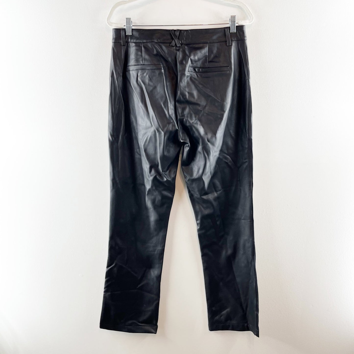 Maeve Anthropologie High Rise Straight Leg Faux Leather Pants Black 10 Tall