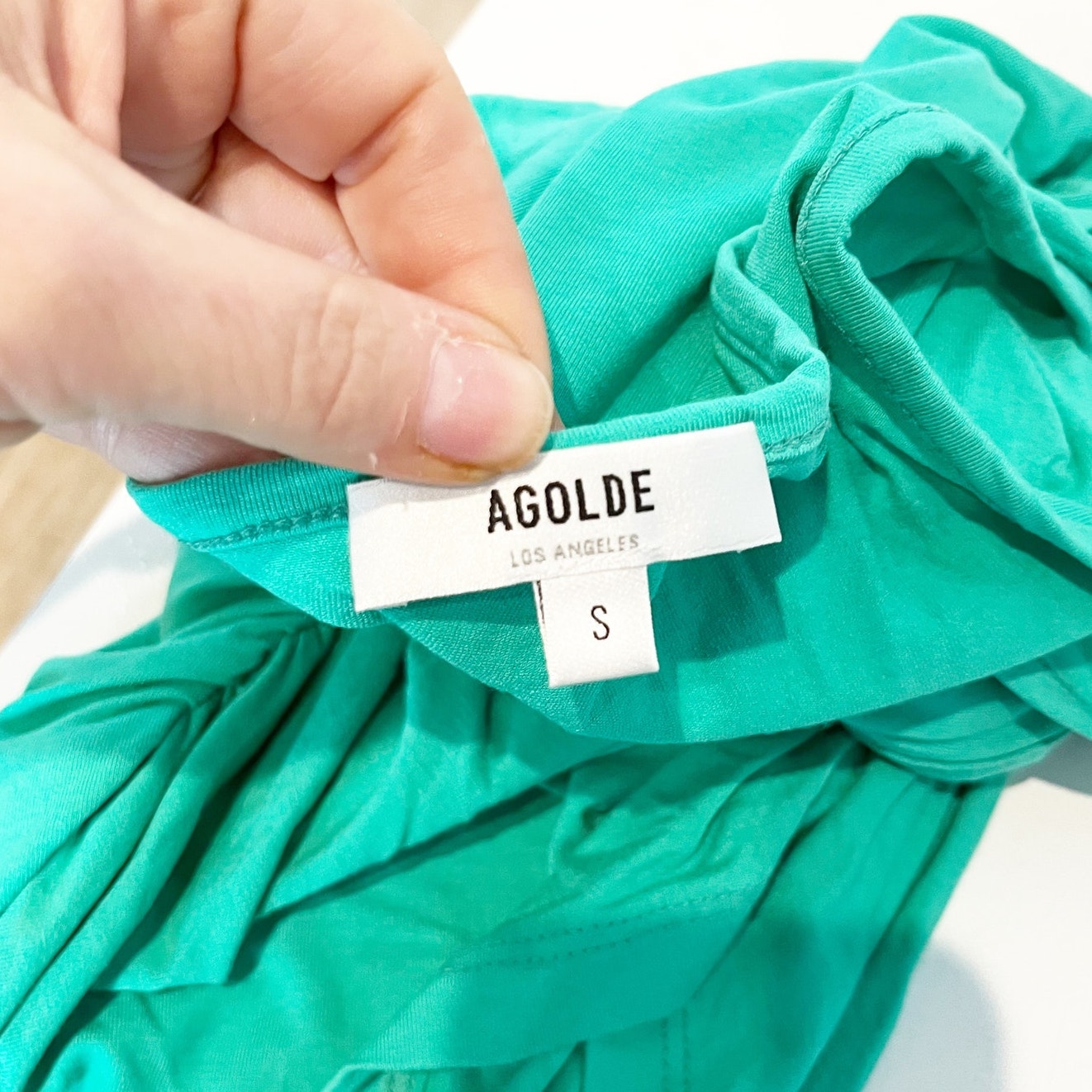 Agolde Domino Twist Front Asymmetric One-Shoulder Tank Top Green Small