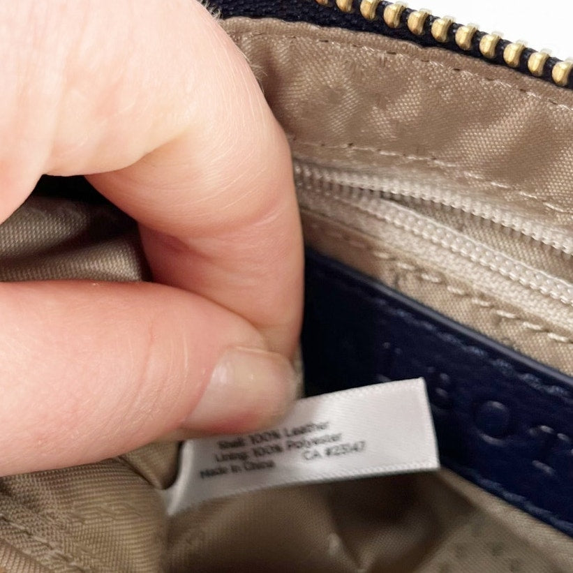 Talbots Leather Gingham Print Zip Top Pouch Wristlet Wallet Blue White