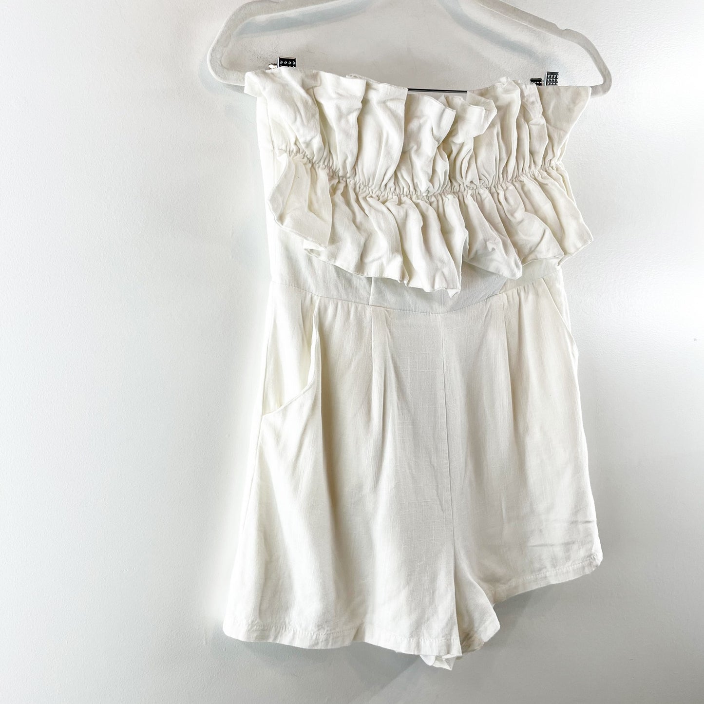 Princess Polly Hunter Mae Strapless Ruched Frill Short Romper White 6