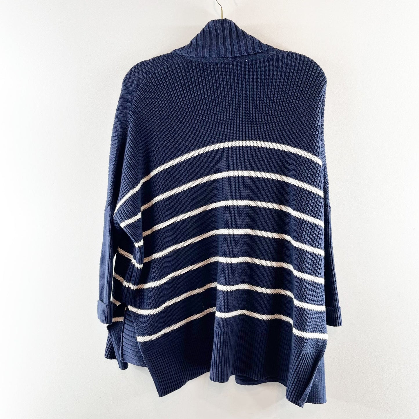 Athleta Striped Peaceful Wrap Open Knit Chunky Cardigan Sweater Navy Blue XXS