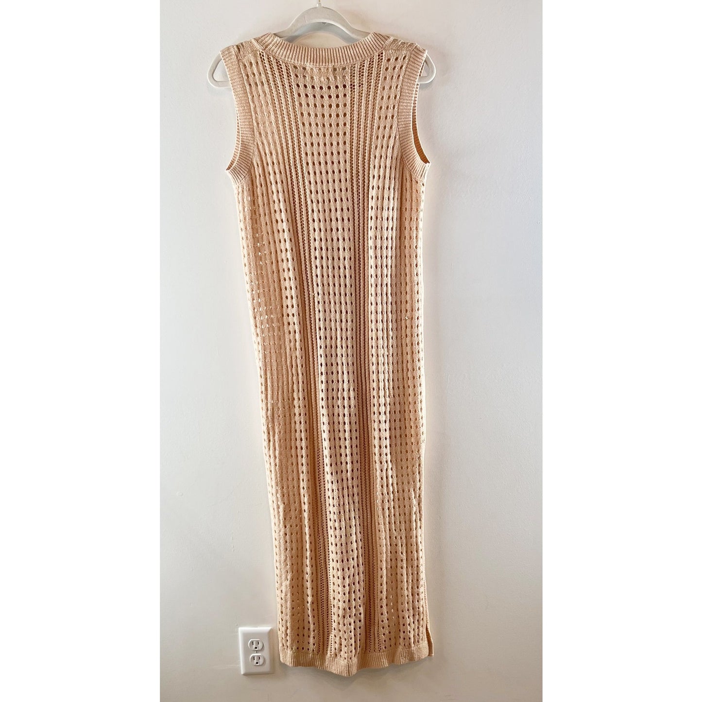 Mable Sleeveless Crochet Cover Up Midi Dress Tan Beige Large