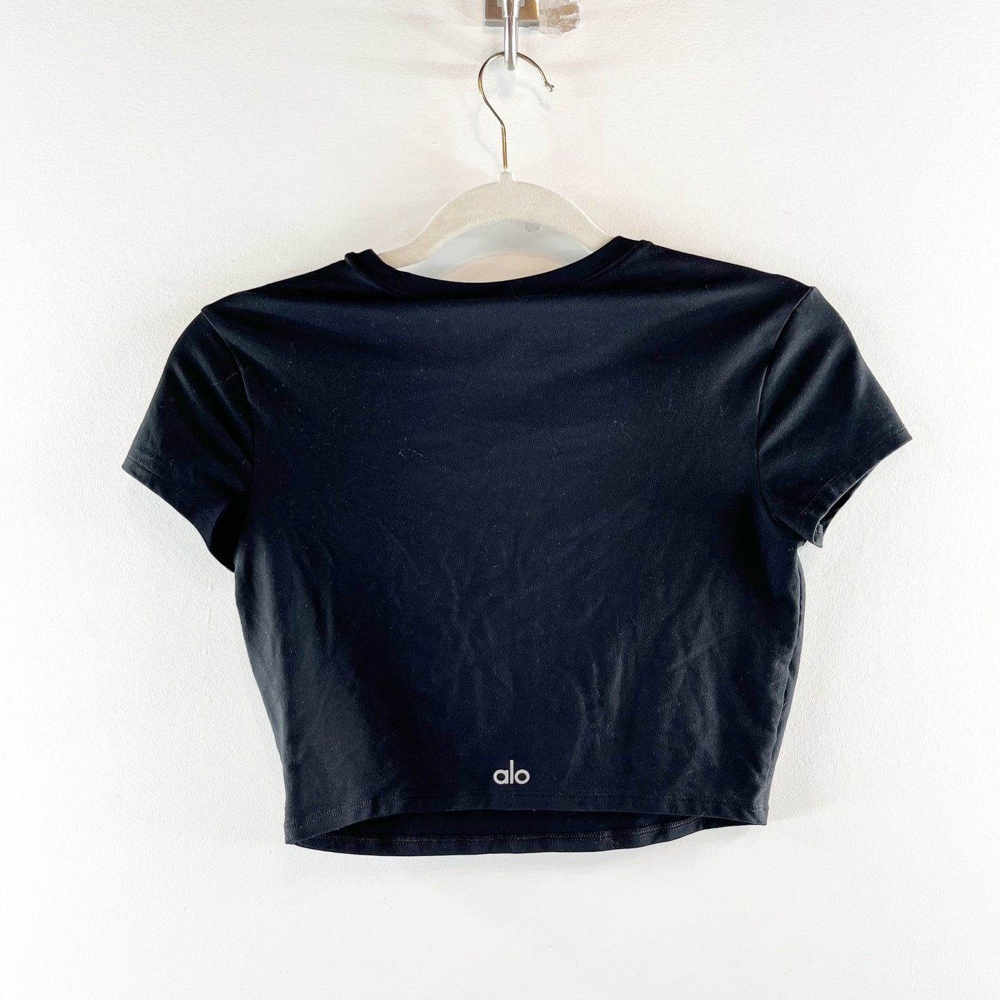 Alo Alo Alosoft Crop Finesse Short Sleeve Tee Shirt Top Black Small
