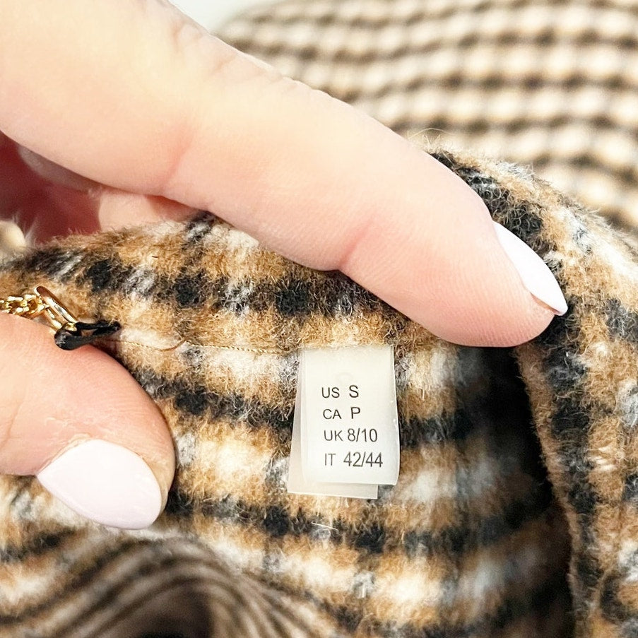 Elie Tahari Vienna Belted Wool Blend Plaid Wrap Coat Jacket Tan Small