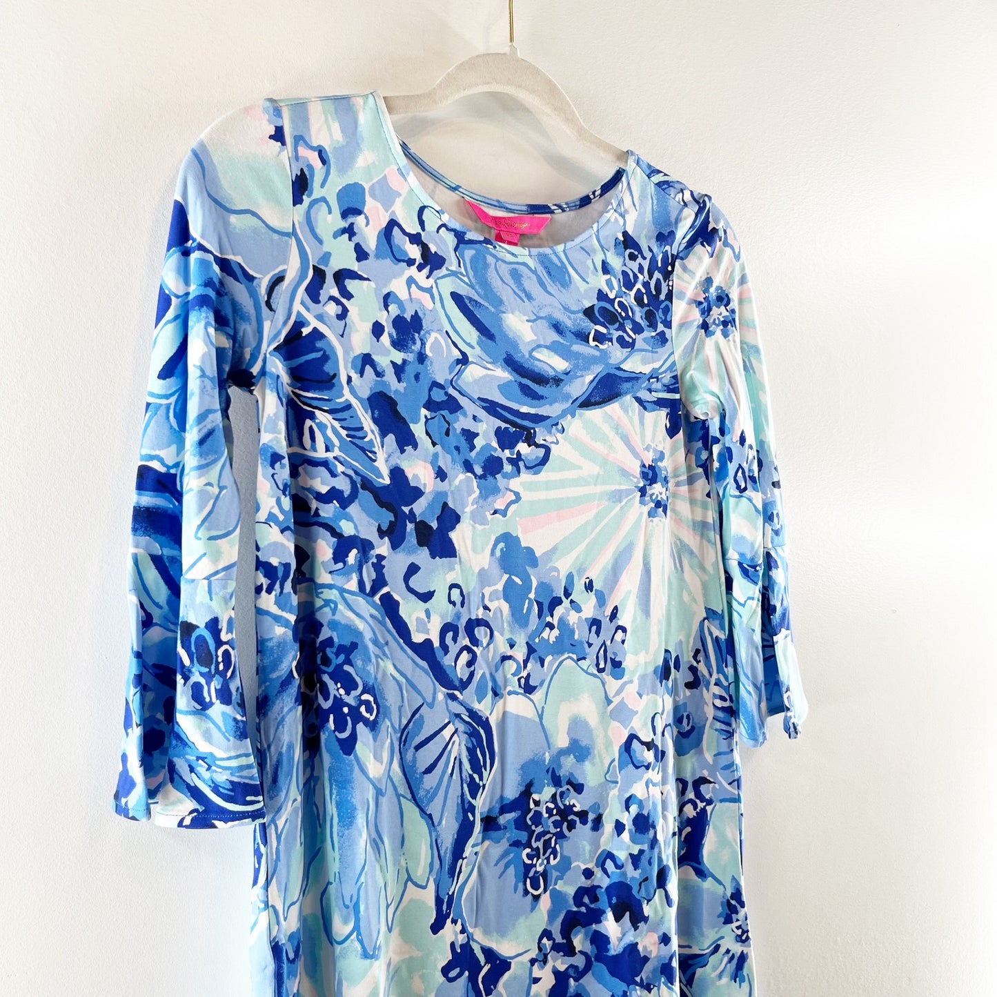 Lilly Pulitzer Ophelia 3/4 Sleeve Floral Mini Shift Dress Blue XS