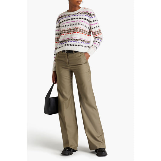 Autumn Cashmere Fair Isle Crew Neck Sweater White Small