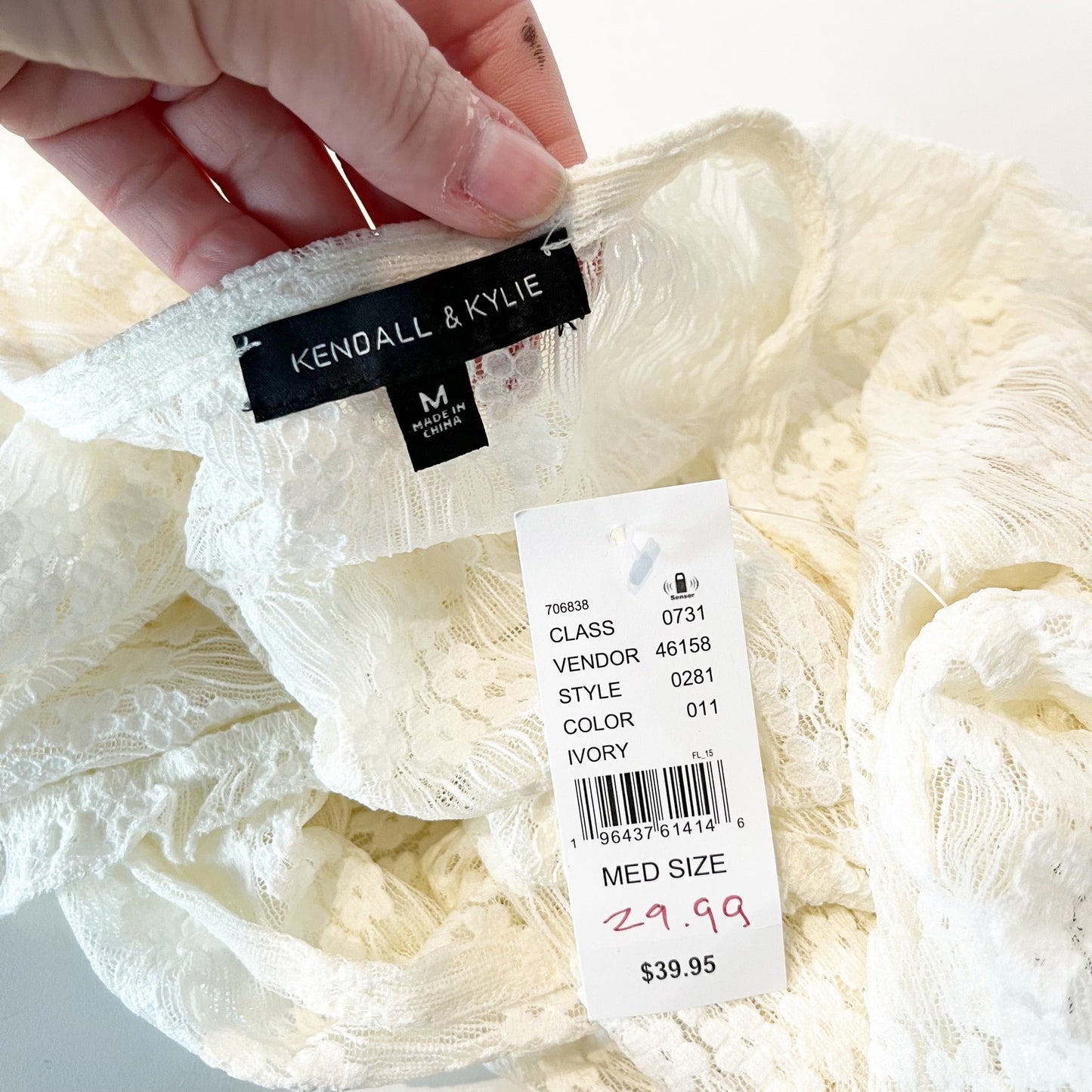 Kendall & Kylie Lace Ruffle Trim Cropped Tie Front Cardigan Ivory Medium