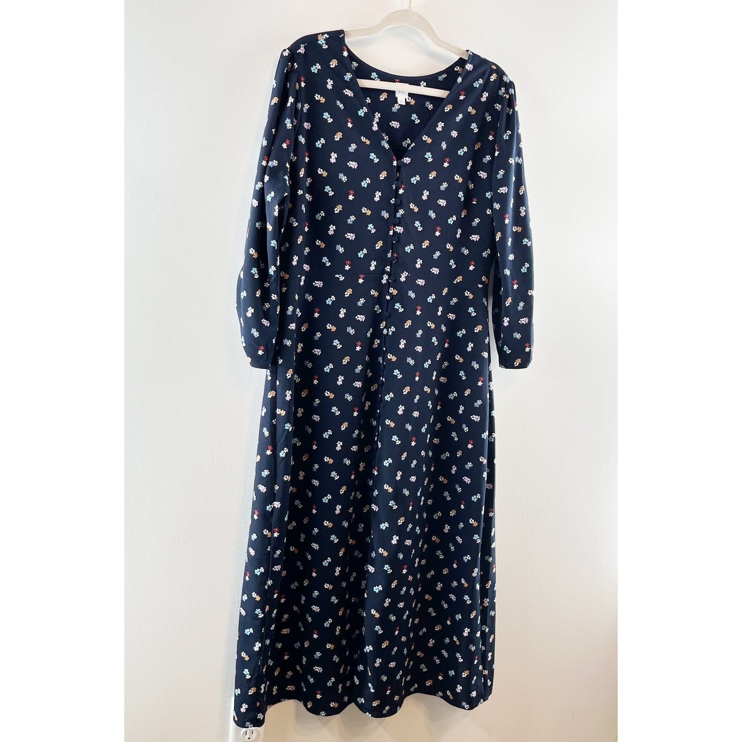 GAP Button Front Floral Midi Length Dress Navy Blue 16