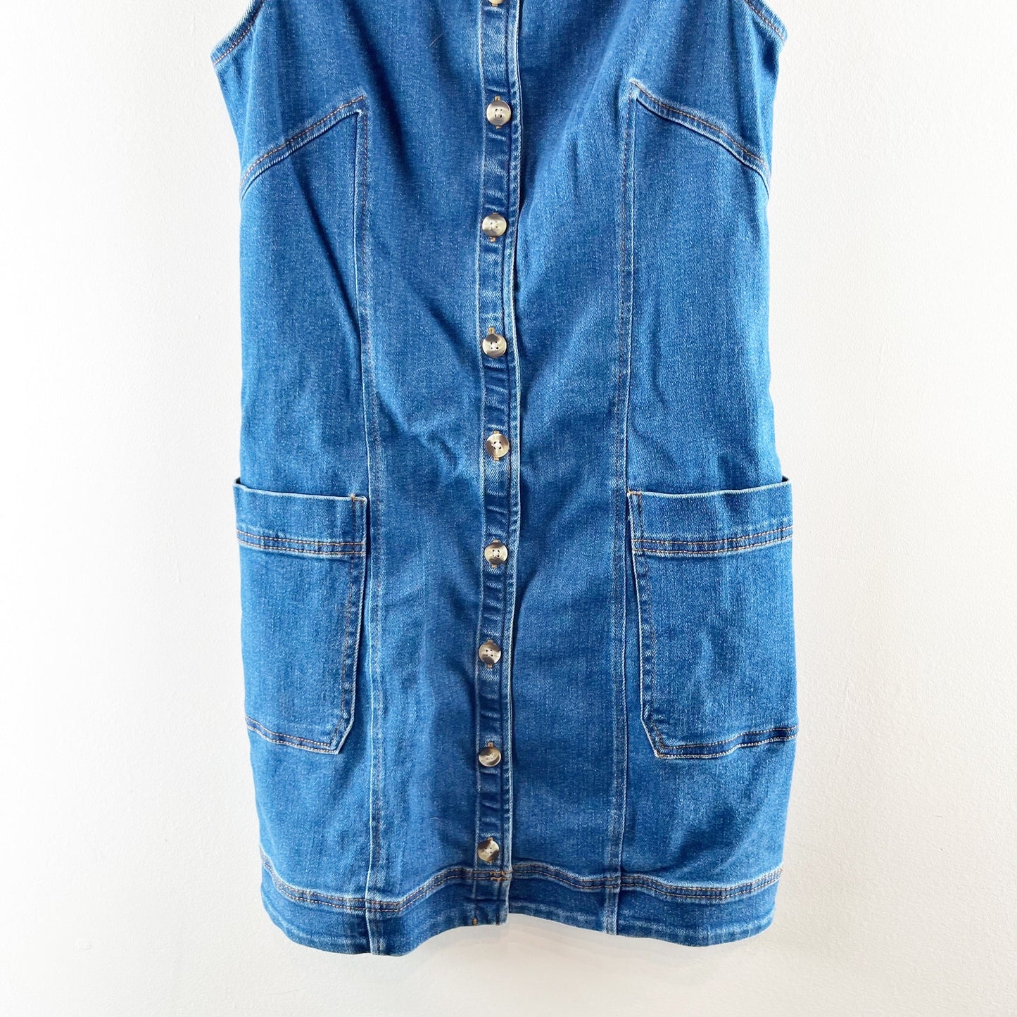 Maeve Anthropologie High Square-Neck Button-Front Denim Mini Dress Blue Medium