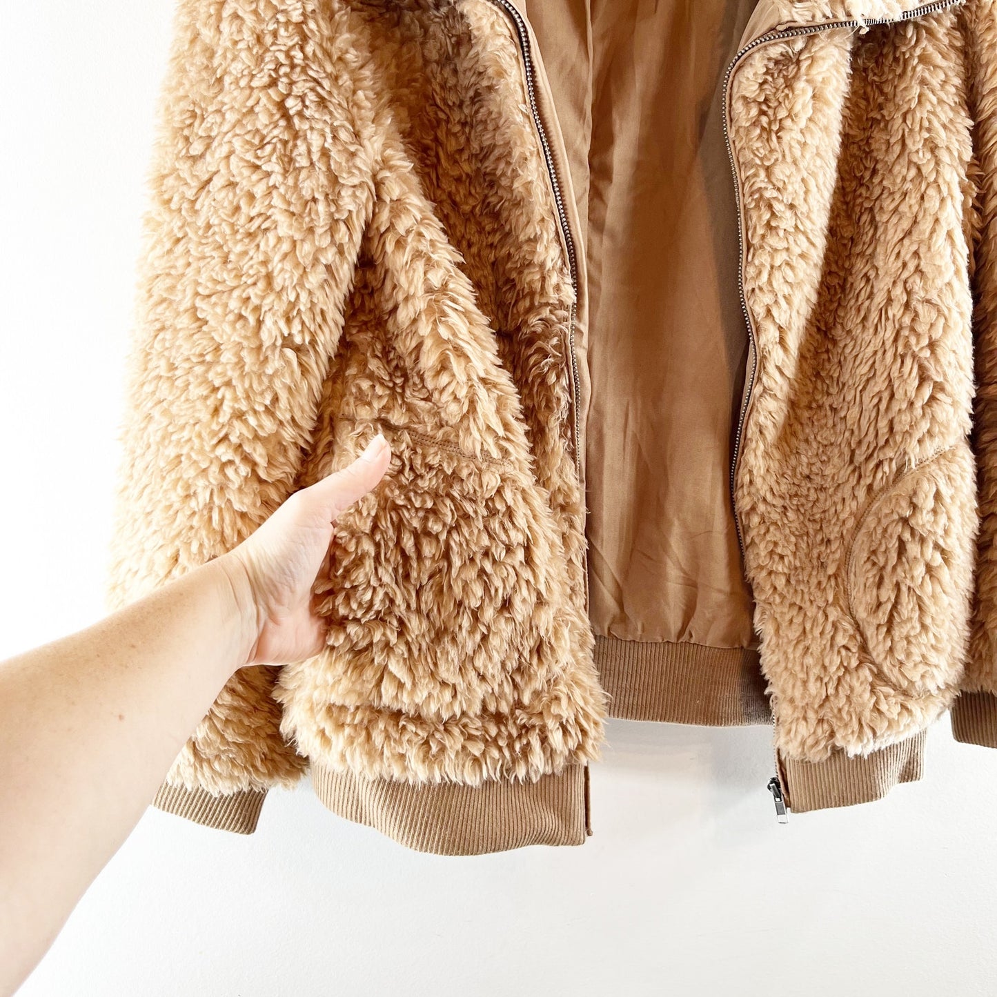 BB Dakota Steve Madden Teddy Or Not Bomber Jacket Camel Tan Medium