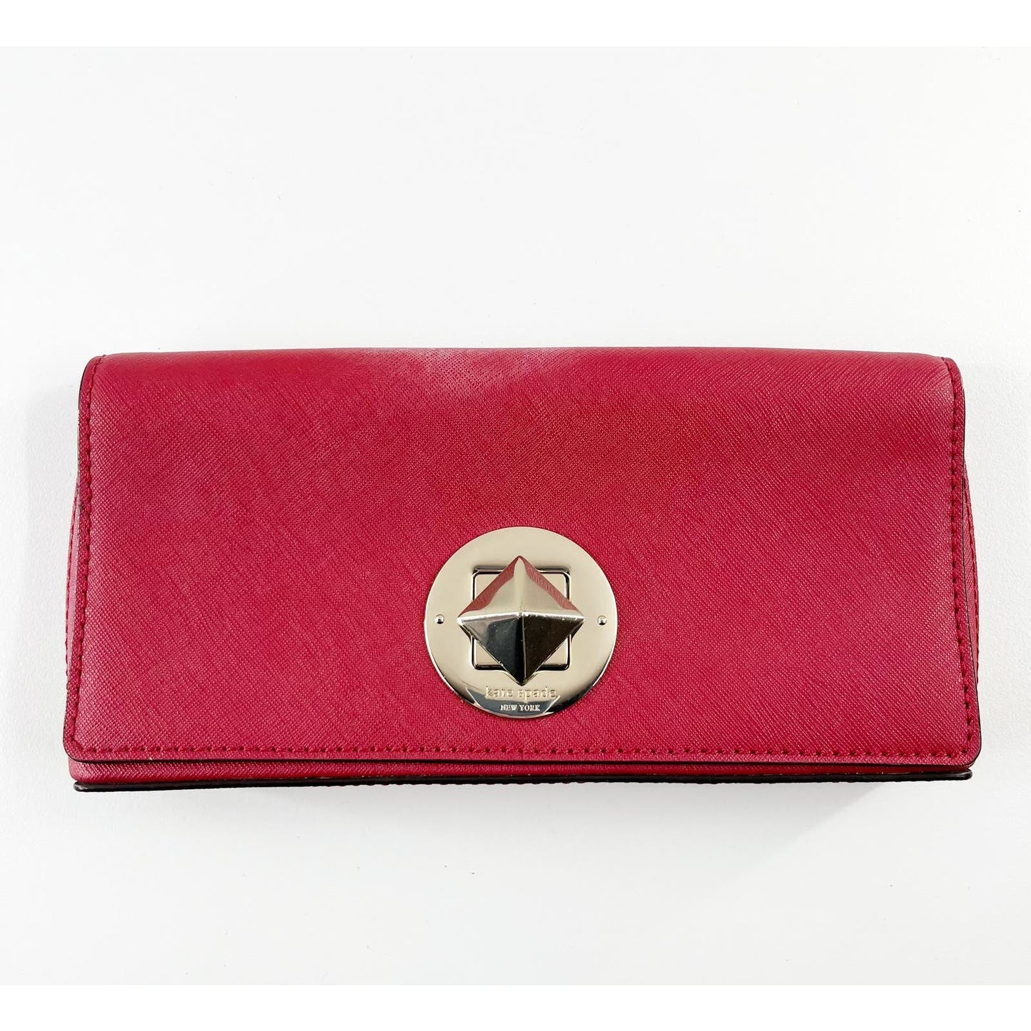 Kate Spade Lock Turn Leather Clutch Bag Wallet Red