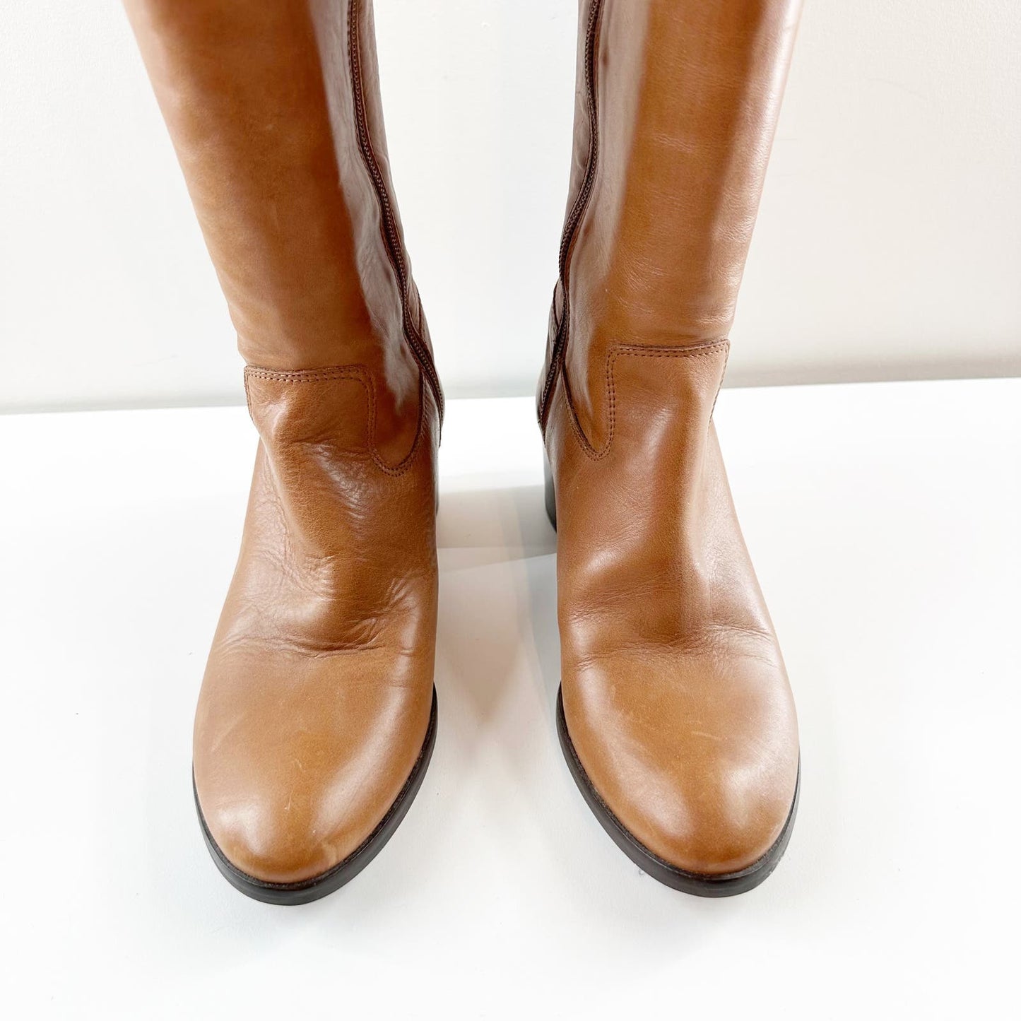 Charles David Braden Knee High Leather Western Riding Boots Cognac Brown 8